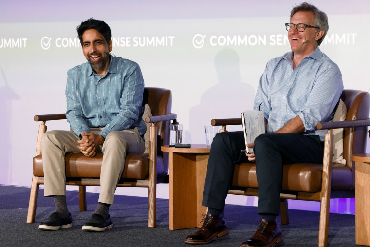 Schoolhouse founder Sal Khan and Rob Reich speak onstage during the Common Sense Summit on Kids and Families 2025 on March 24 in San Francisco, Calif.