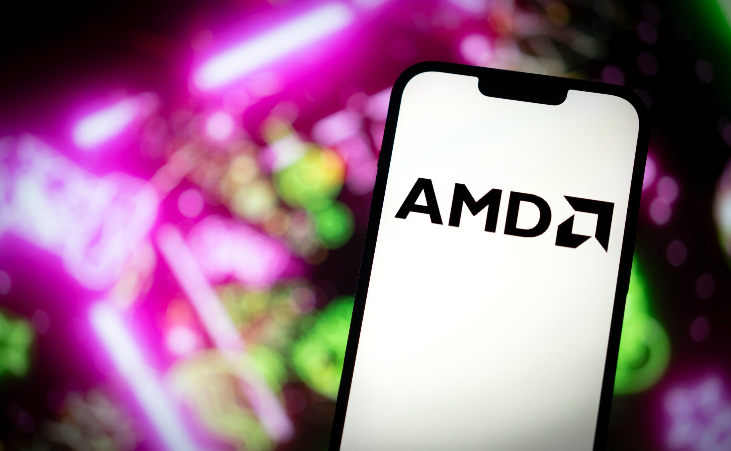 AMD logo on a mobile device.